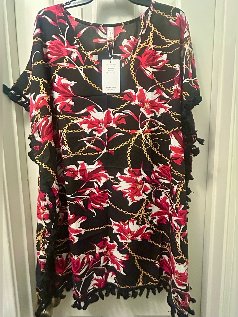 NWT Cover Up Floral Fringe Tunic Top